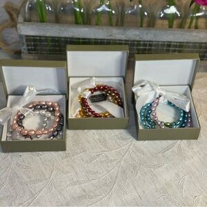 12 Bracelets, 3 piece box set of Honora Freshwater Pearls, 7+mm